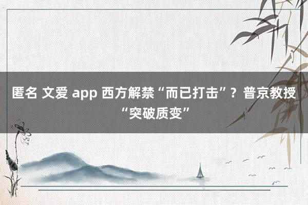 匿名 文爱 app 西方解禁“而已打击”？普京教授“突破质变”