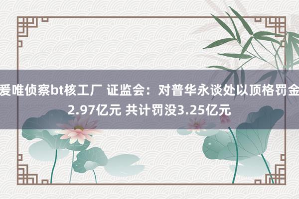 爰唯侦察bt核工厂 证监会：对普华永谈处以顶格罚金2.97亿元 共计罚没3.25亿元