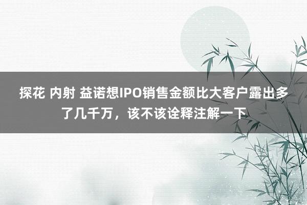 探花 内射 益诺想IPO销售金额比大客户露出多了几千万，该不该诠释注解一下