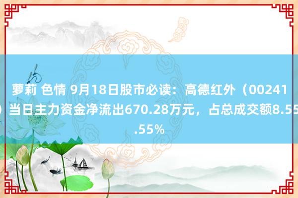 萝莉 色情 9月18日股市必读：高德红外（002414）当日主力资金净流出670.28万元，占总成交额8.55%