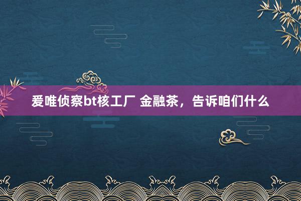 爰唯侦察bt核工厂 金融茶，告诉咱们什么