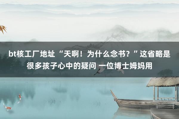 bt核工厂地址 “天啊！为什么念书？”这省略是很多孩子心中的疑问 一位博士姆妈用