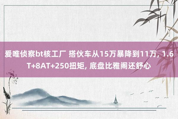 爰唯侦察bt核工厂 搭伙车从15万暴降到11万， 1.6T+8AT+250扭矩， 底盘比雅阁还舒心