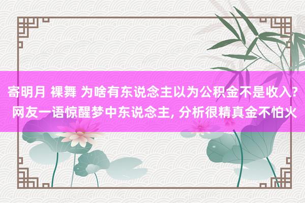 寄明月 裸舞 为啥有东说念主以为公积金不是收入? 网友一语惊醒梦中东说念主， 分析很精真金不怕火