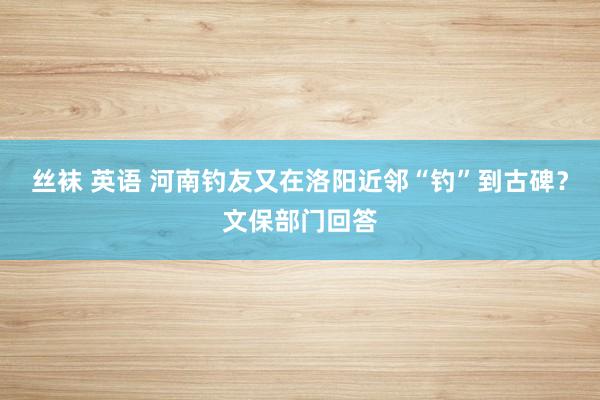 丝袜 英语 河南钓友又在洛阳近邻“钓”到古碑？文保部门回答