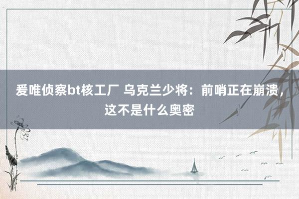 爰唯侦察bt核工厂 乌克兰少将：前哨正在崩溃，这不是什么奥密