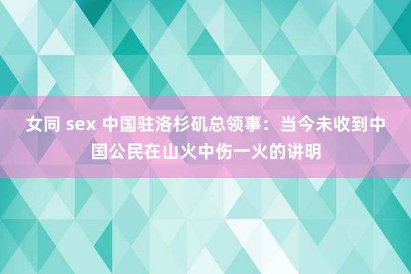 女同 sex 中国驻洛杉矶总领事：当今未收到中国公民在山火中伤一火的讲明